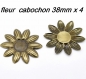 4 tres beau cabochon fleur métal bronze 38mm 
