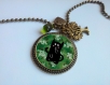 Long collier fantaisie - son pendentif chat noircoquin - fleurs asie 