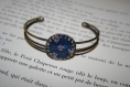 Bracelet vintage - cabochon fleurs - bleu