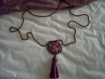 Porte clé vintage, son pompon - cabochon - arbre de vie violet et vert 