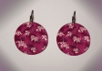 Boucles d'oreilles fantaisie - cabochon ' fleurs asiatiques roses ' 