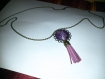 Porte clé vintage, son pompon - cabochon - arbre de vie violet et blanc 