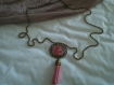 Bracelet fantaisie - couleur bronze - cabochon ' fleurs roses ' 