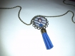 Long collier fantaisie - pendentif ' kokeshi marin ' et son pompon 