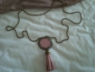 Long collier et son pendentif - pompon - petits pois - rose et blanc 