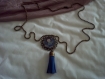 Long collier et son pendentif fantaisie - pompon - poupée kokeshi - bleu 