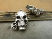 20 breloques métal argenté vieilli , 15mm * 25mm , skull rose c5249 
