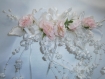 Peigne coiffe mariage avec fleurs roses et blanches et cascades de perles 