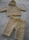 Ensemble bébé, 3/6 mois laine fonty mérinos, (gilet, culotte et bonnet), tricot fait main 