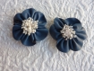Lots de 2 grande fleurs bleu avec un coeur de nacre imitation cuir 