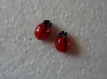 Lot de 2 perles en verre coccinelles décorés noirs et rouges 