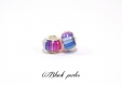 Perle style pandora, grand trou 5mm, acrylique, rayée- ppa25 violet 