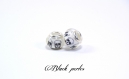 Perle style pandora, grand trou 5mm, acrylique, blanc noir, tête crane de mort- ppa15 blanc 