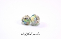 Perle style pandora, grand trou 5mm, acrylique, motif patchwork- ppa3 blanc 