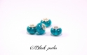 Perle style pandora, charm avec rayures, en acrylique, turquoise - a28 