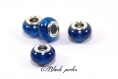 Perle style pandora, charm avec rayures, en acrylique, bleue roi - a17 