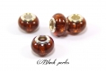 Perle style pandora, charm avec rayures, en acrylique, marron - a18 