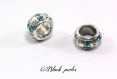 Perle charm style pandora, en métal avec strass turquoise transparent - m68 