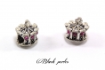 Perle charm style pandora, couronne en métal avec strass rose clair transparent - m77 