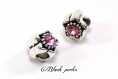 Perle charm style pandora, en métal avec fleurs, et strass rose transparent - m101 