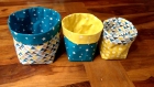 Pots en tissus petits triangles jaune et bleu 