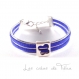Très joli bracelet bleu vif et argenté avec passant en métal argenté papillon 
