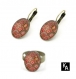 Parure boucles d'oreilles + bague bronze antique ovales motif vagues florales 