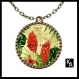Collier couleur bronze avec pendentif rond + chaine motif papillon rouge ( 335 ) 