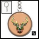 Porte clés couleur argentée cabochon 25 mm en résine motif cerf ( 1171 ) - animal, animaux 