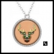 Collier couleur argentée avec pendentif rond + chaine motif cerf ( 1171 ) - animal, animaux 