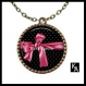 Collier couleur bronze avec pendentif rond + chaine motif noeud satin rose chic ( 1789 ) - beauté, fashion, 