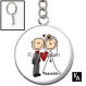 Porte clés couleur argentée cabochon 25 mm en résine motif jeunes mariés ( 1835 ) - couple, mariage, marié, just maried 