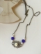 Collier chaîne bronze perles bleues et blanches et estampe bronze 