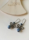 Boucles d'oreilles bronze noeuds et perles bleues 