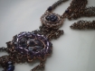 Sautoir pendentif chaîne maillons cuivre et perles mauve 