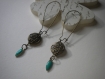 Boucles d'oreilles bronze perle ronde et navette émail turquoise 
