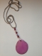 Collier sautoir chaîne billes perles cristal et pendentif tagua rose 