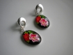 Boucles d'oreilles cabochons ovales fleurs japonaises