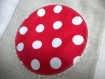 Sac-pochette en coton beige décor pois rouge et macaron
