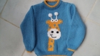 Pull enfant garçon motif girafe de 2 ans à 6 ans tricoté main 