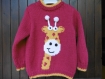 Pull enfant tricoté main motif girafe de 2 ans à 6 ans 