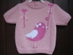 Pull bébé en coton manches courtes tricoté main motif oiseau 
