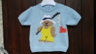 Pull bébé en coton manches courtes motif ours fait main 