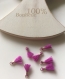 Lot de 2 breloques mini pompons coton violet anneau argenté 1cm 