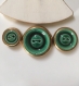 3 boutons en céramique forme ronde vert et doré 3 tailles 