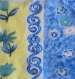 Coupon de tissu 18cmx18cm fleurs en jaune et bleu 