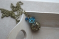 Bola de grossesse, ton bleu, fleur en verre, perles en cristal et cristal de swarovski, agate bleue 