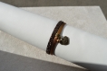 Bracelet cuir pailleté et métallisé et coeur laiton et perle en verre tchèque 