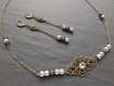 Parure " camille " headband et boucles en perles nacrées grises et cristal de swarovski 