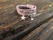 Bracelet 2 tours liberty " alina " composé de liens en cuir rose et argenté, étoile rose pâle en émail epoxy et breloque 